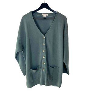 Vintage 90s Express Green Oversized Button Up Knit Sweater Top Large